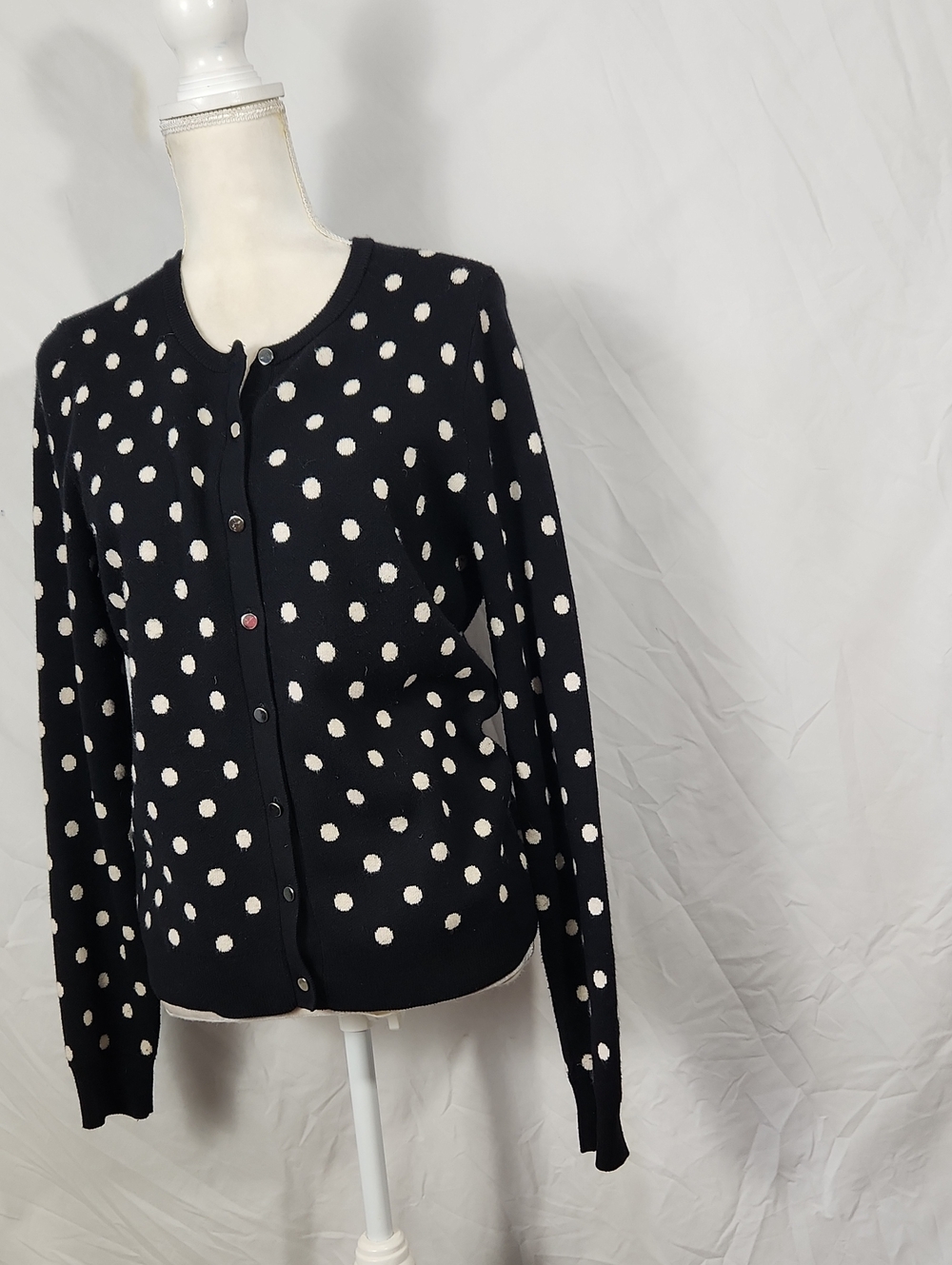 Ann Taylor Black And Cream Polka Dot Knit Cardigan Sweater - Picture 4 of 8